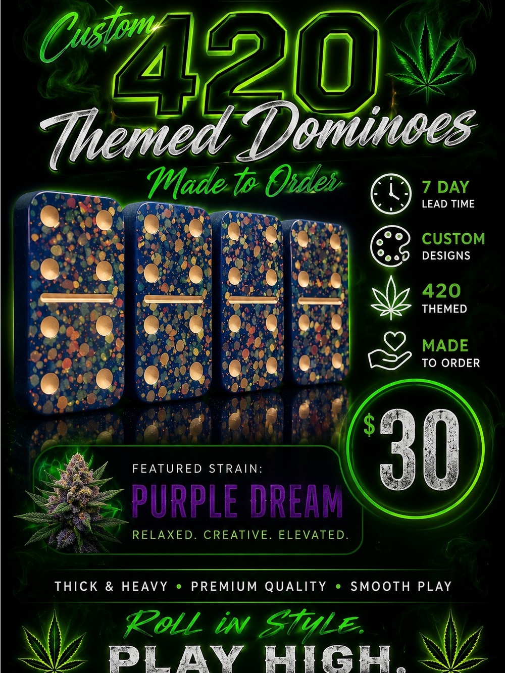 Custom Resin Dominoes - 420 Theme - Made to Order